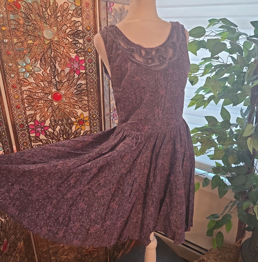 Anthropologie Staring At Stars Whimsical Floral Cotton Purple Dress Womens 4